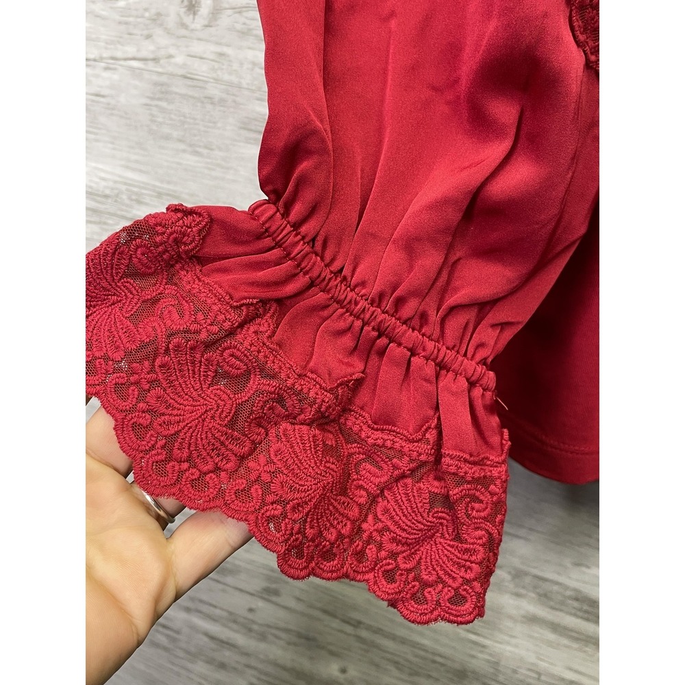 Chico's Womens‎ 2 Red Lace V-Neck Puff Sleeve Jersey Embroidered Blouse NEW - Picture 6 of 10